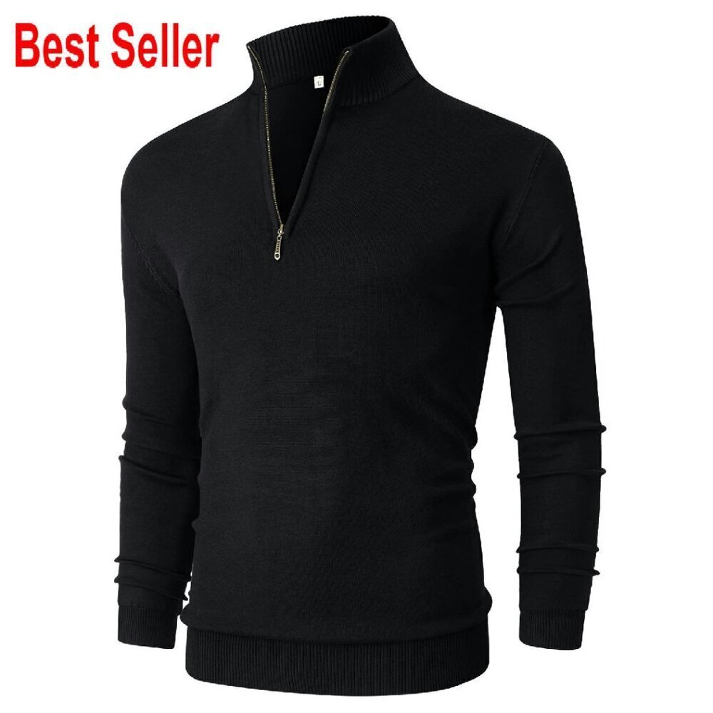 Slim Fit Quarter Zip Mock Neck Polo Sweater Classic Elegant Pullover